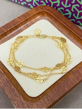 Tory Burch Gold Multi-Strand Logo Disc Bracelet